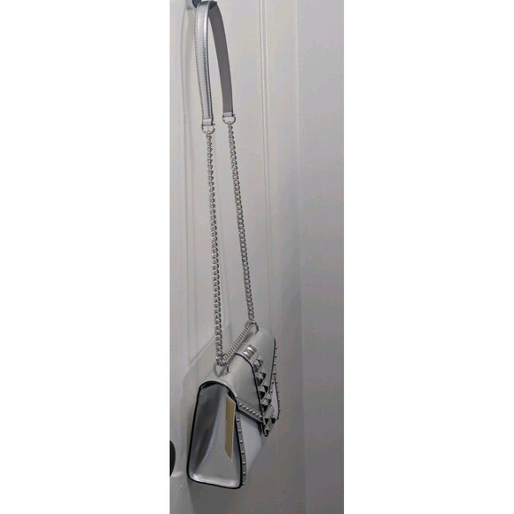 Michael Kors Studded Whitney Bag - Silver, White, Leather,Adjustable Chain Strap - Picture 10 of 14